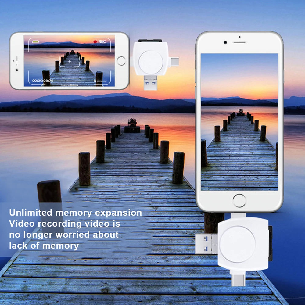 4-in-1 Card Reader USB C & Micro USB for iPhone and Android