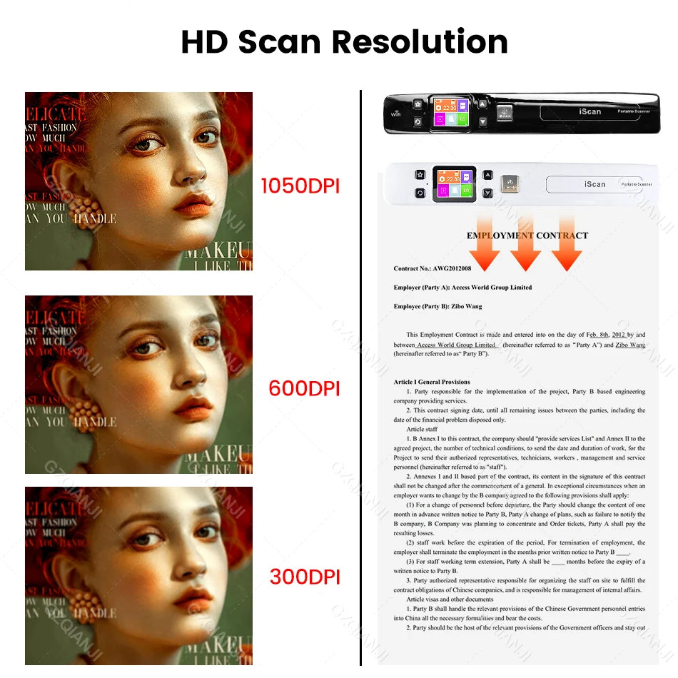 Mobiler A4-HD-Dokumentenscanner mit LED und 1050 DPI