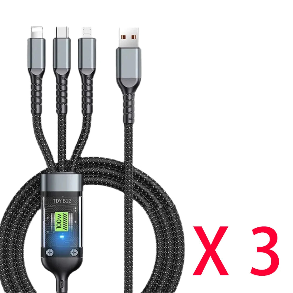 3-in-1 USB 100W Schnellladekabel Auto
