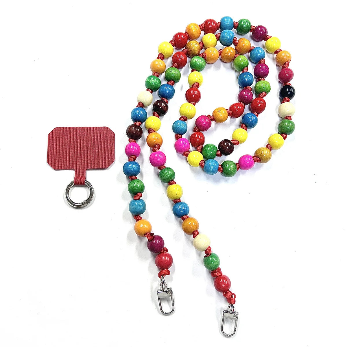 Langes Telefon Lanyard mit Holzperlen und Clip