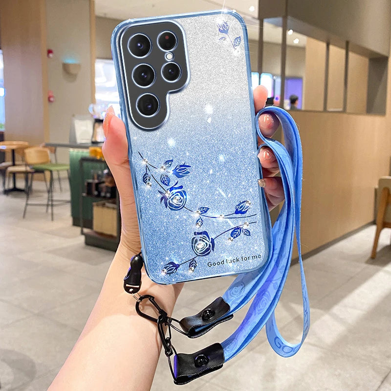 Ewige Blüten Glitzer Hülle für Samsung S25 Ultra