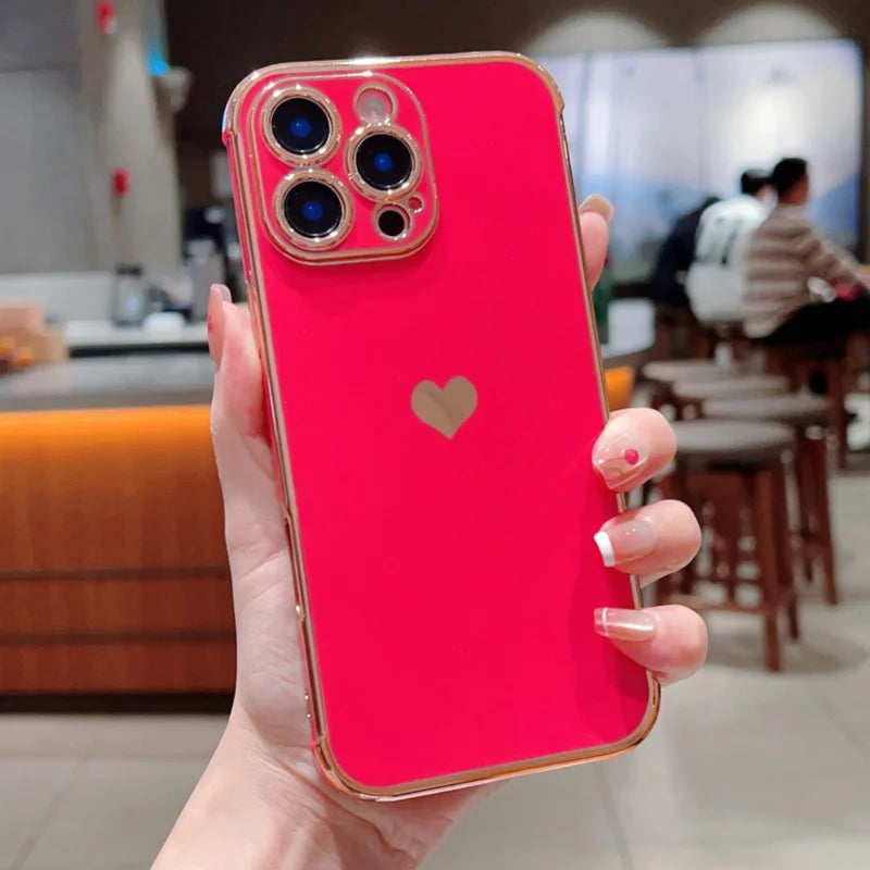 Shiny heart-shaped edge phone case for iPhone 17