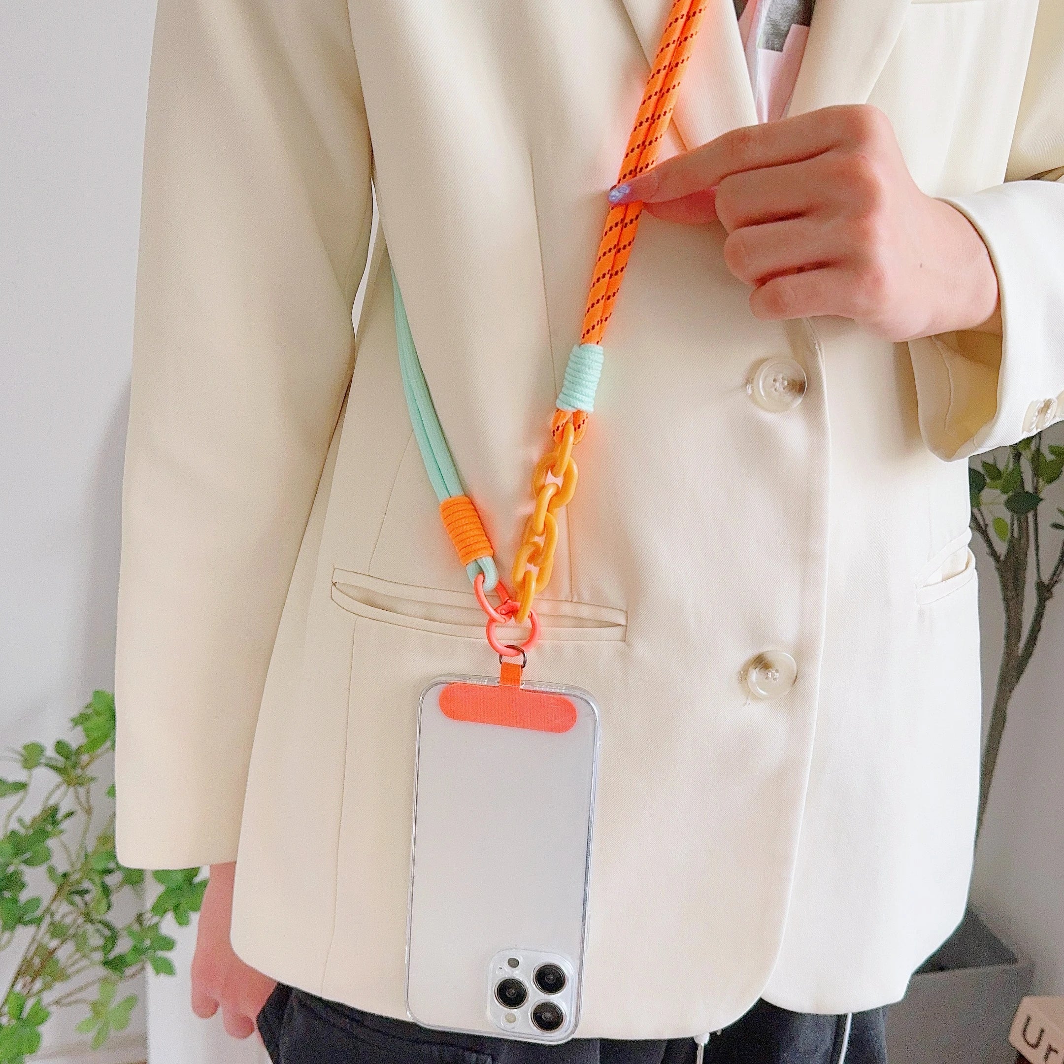 Verstellbares Leder-Handy-Lanyard mit Perlen