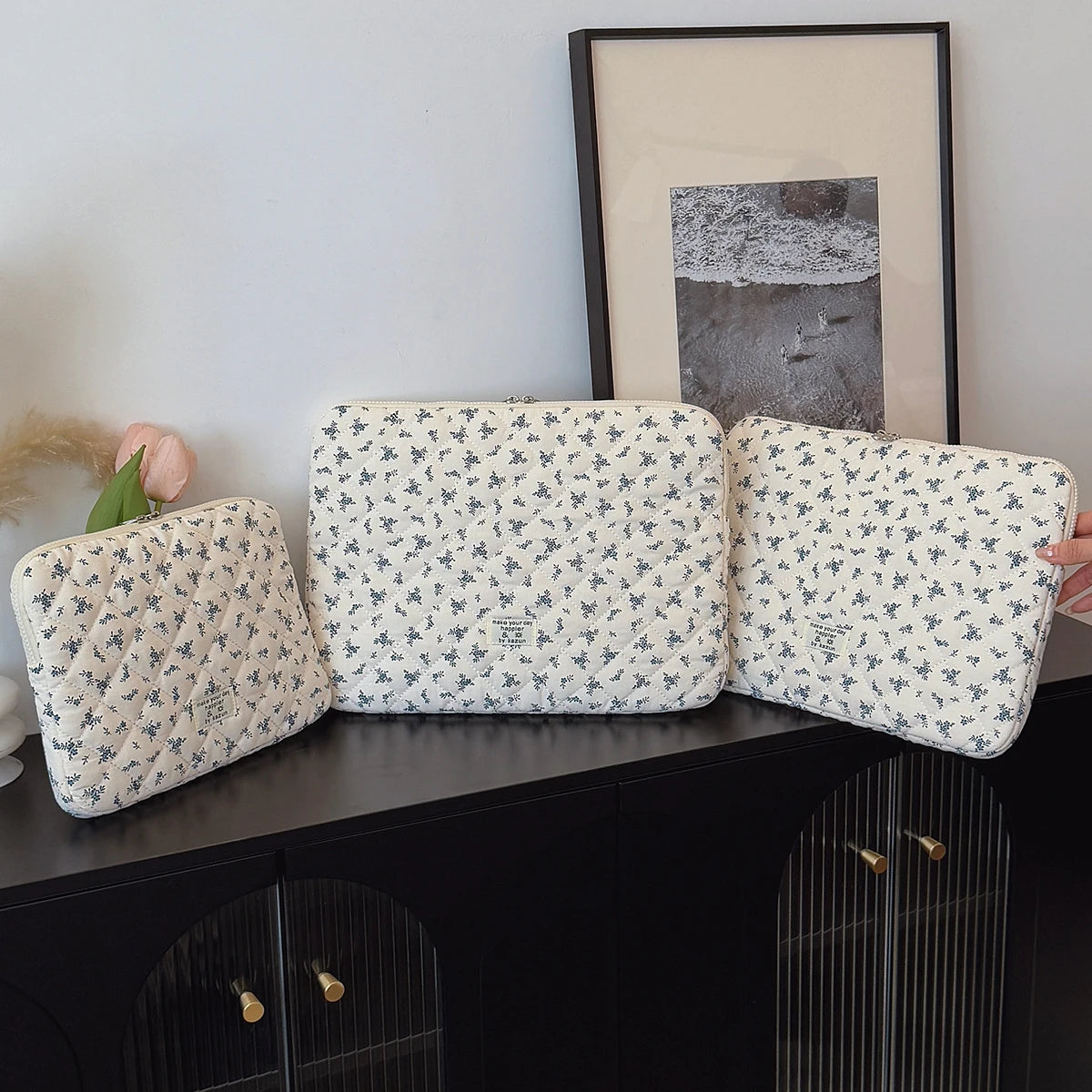 Sac pour ordinateur portable matelassé à imprimé floral