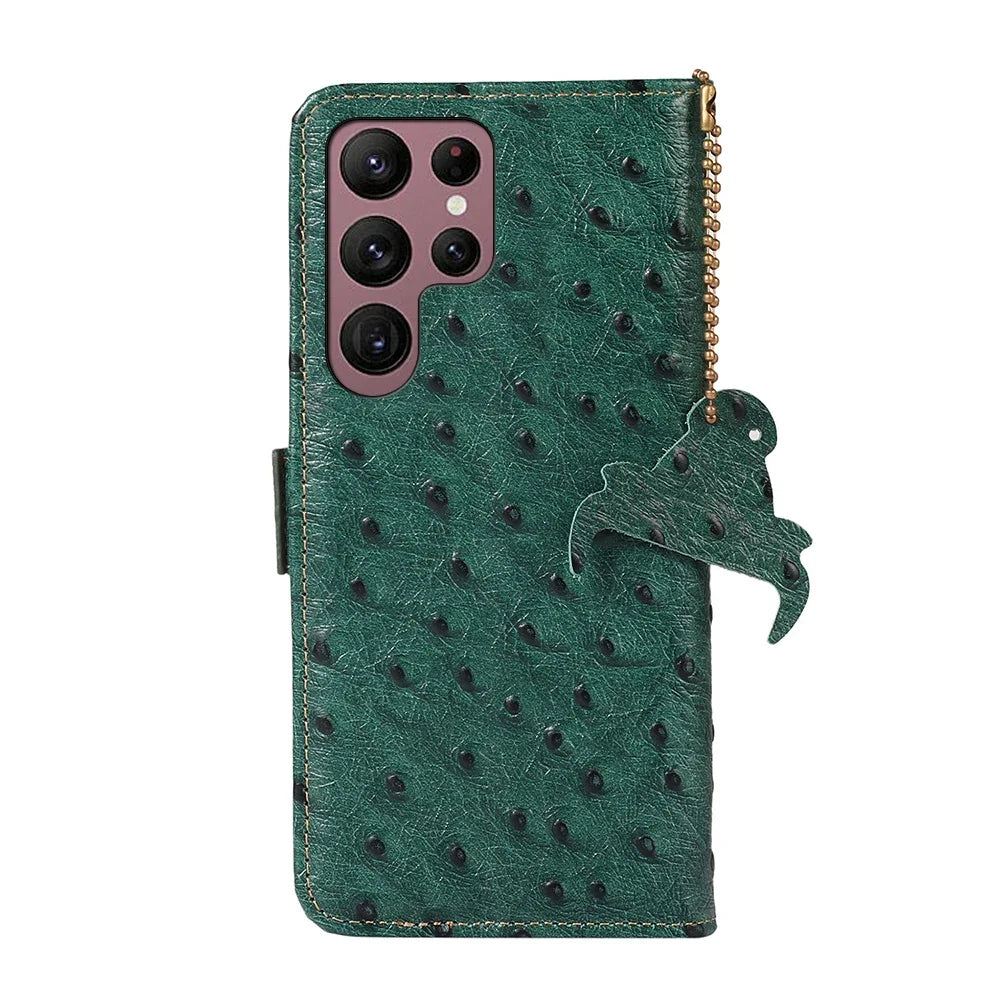 Ostrich Leder Flip Wallet Case für Galaxy S25