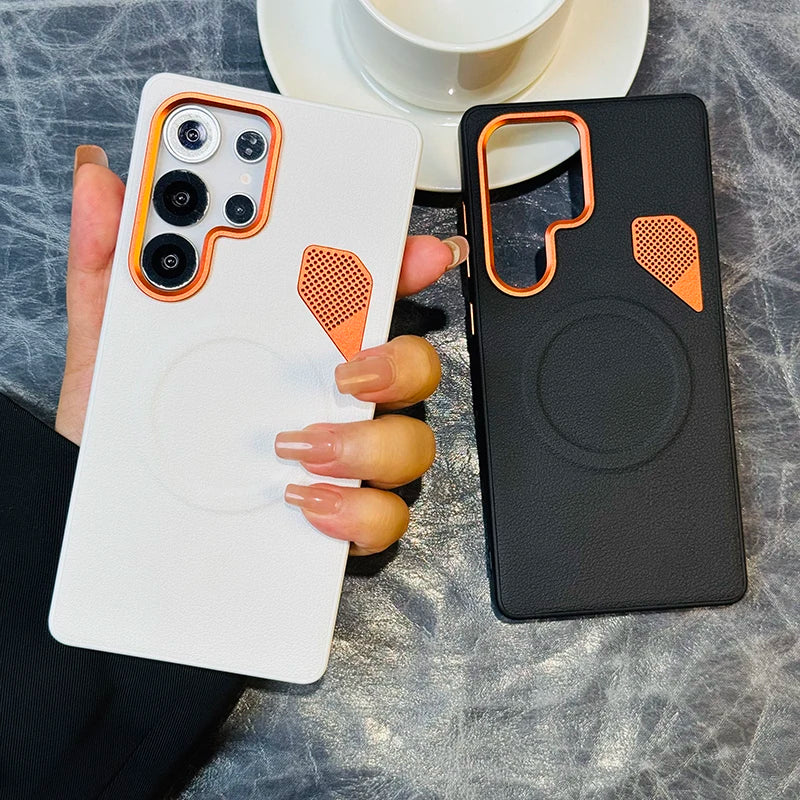 Magnet Leder Hülle für Samsung S25 Ultra Orange