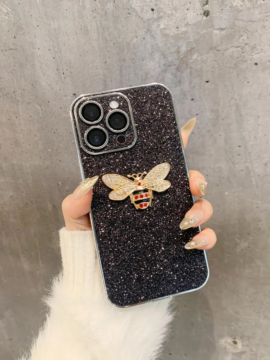 Luxuriöse Glitzer-Hülle mit 3D-Biene für iPhone 17