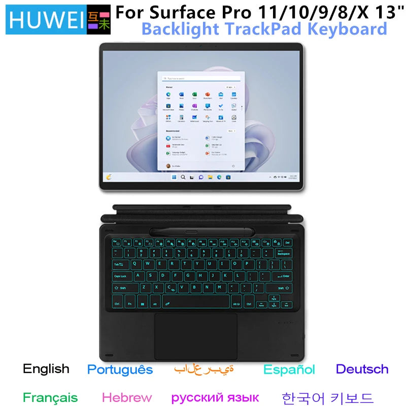 Bluetooth-Tastatur mit Touchpad für Surface Pro 8–11