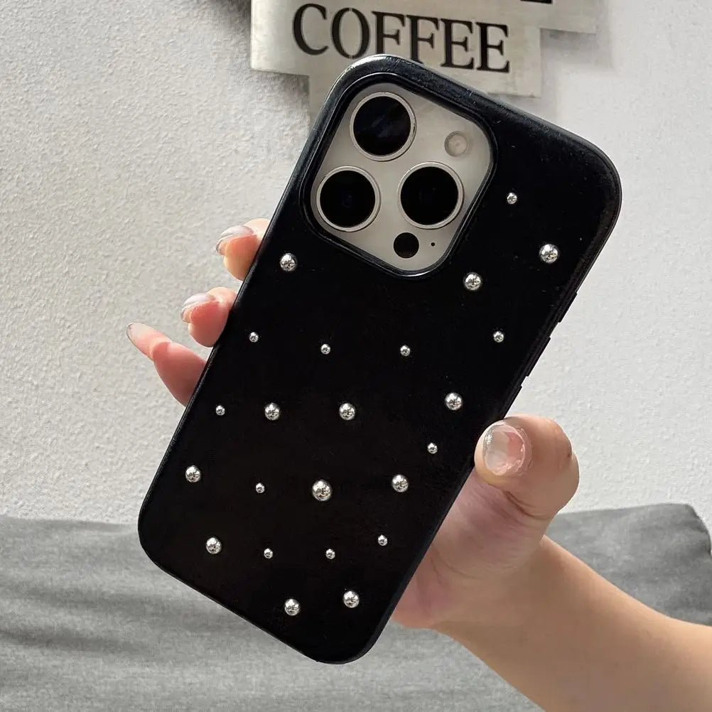Luxus Nieten Lederhülle für iPhone 17 Rückseite Hart