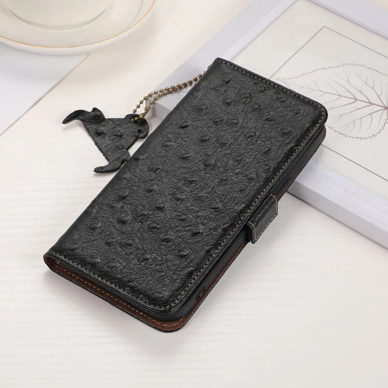 Ostrich Leder Flip Wallet Case für Galaxy S25