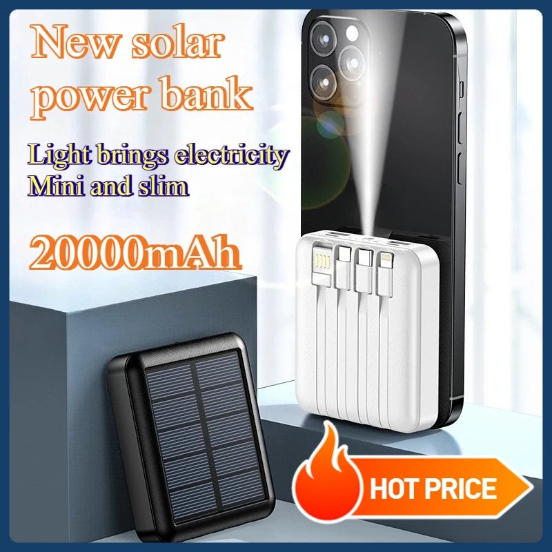 20000mAh Solar Powerbank klein mit integriertem Kabel