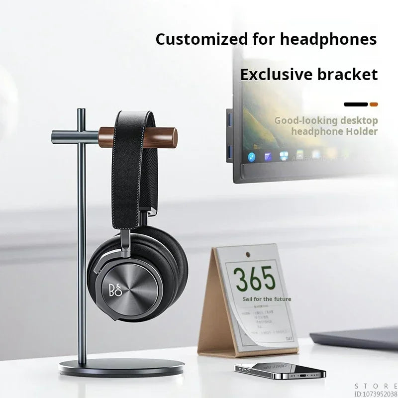 Elegant headphone stand made of walnut wood and aluminum