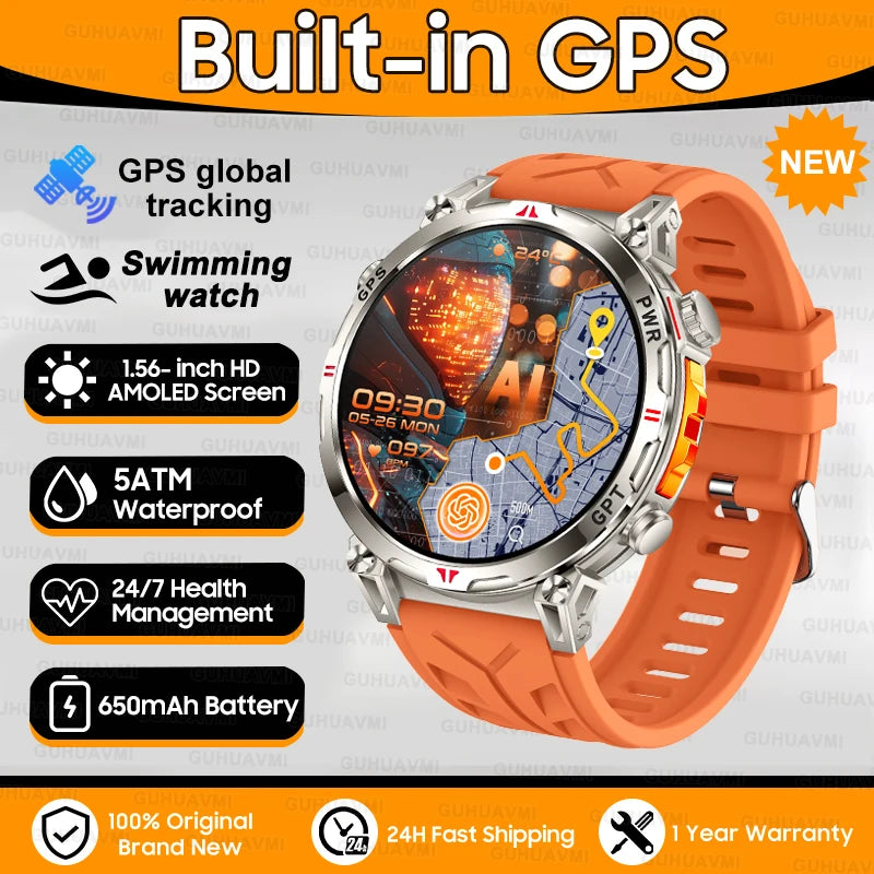 Robuste GPS Militär-Smartwatch 5ATM Dualband Kompass