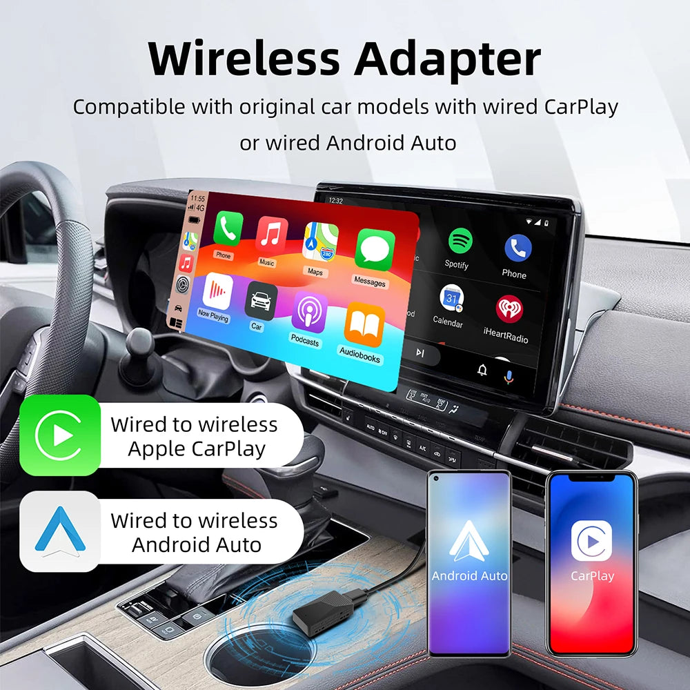 2-in-1 KI Adapter CarPlay Android Auto kabellos
