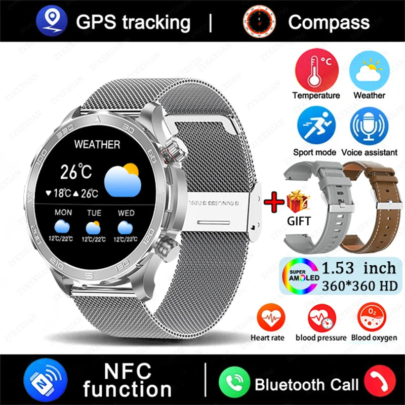 Sports Smartwatch 2025 with GPS, NFC & AMOLED display