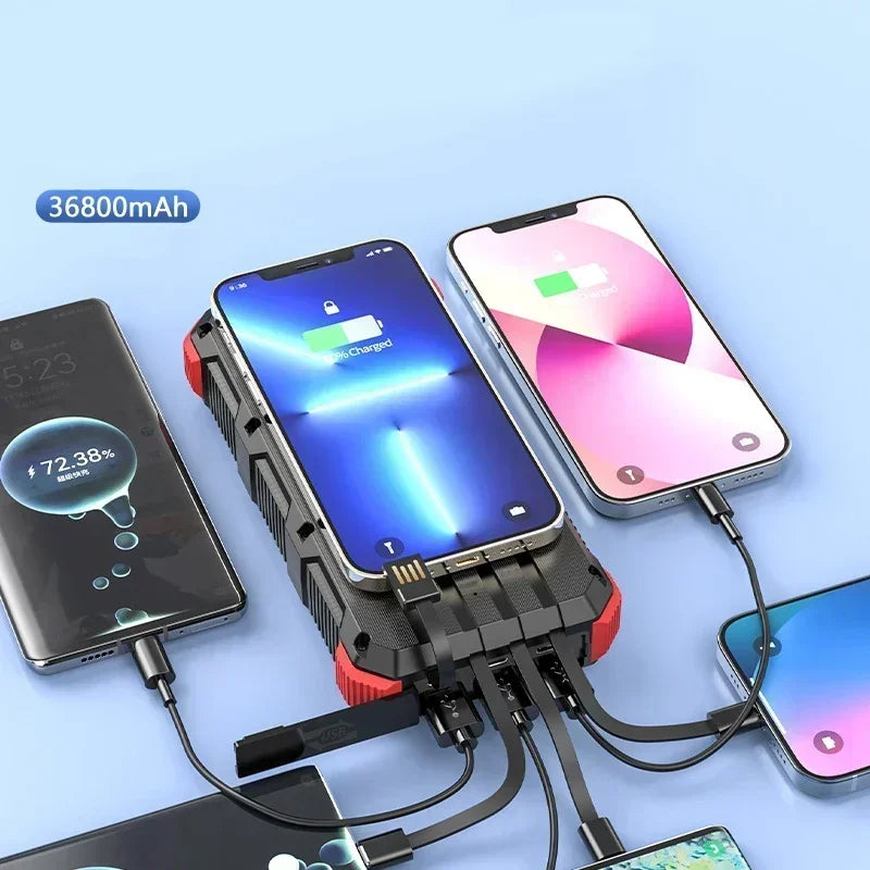 36800mAh Solar Power Bank with Cable & Wireless