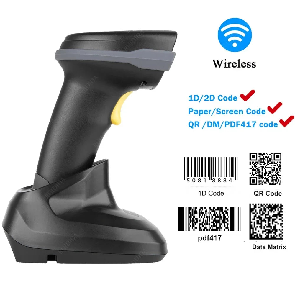Kabelloser QR Barcode Scanner mit Ladestation 2D 1D