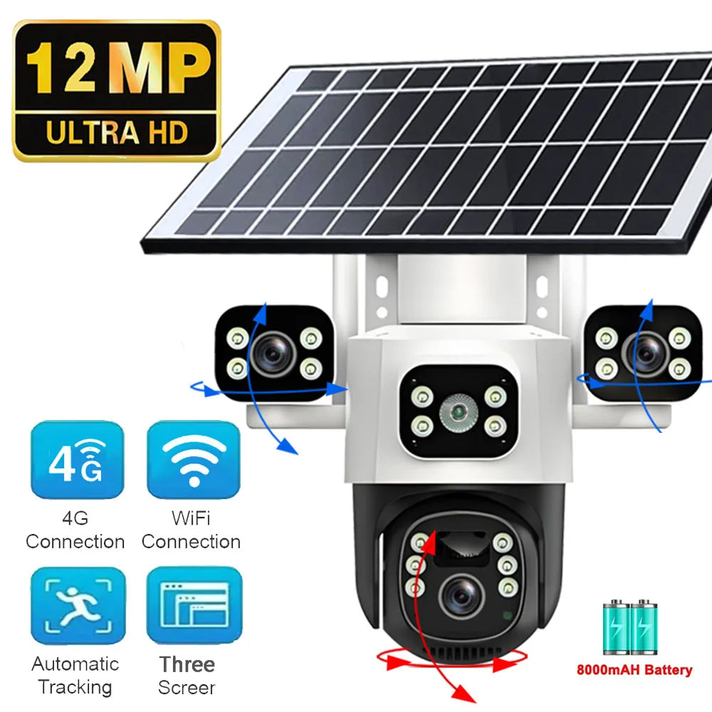 12MP Solar WiFi Surveillance Camera with PTZ & 6K