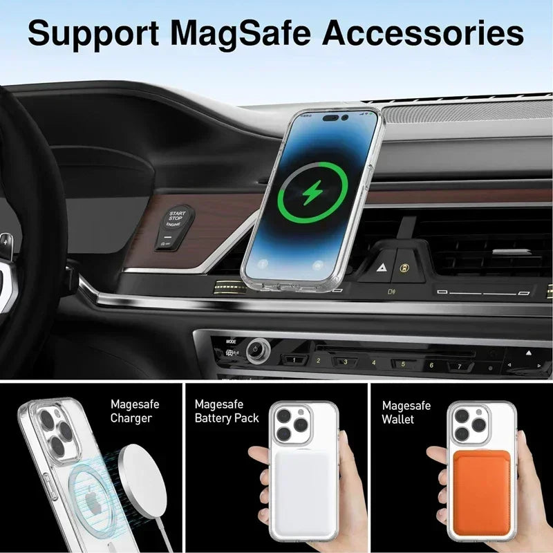 Coque magnétique transparente originale pour iPhone 11-16 Pro Max, XS, XR, Magsafe