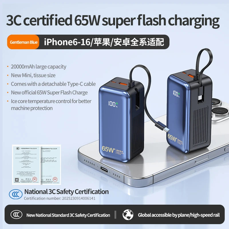 65W Power Bank 20000mAh Fast Charger for Laptop