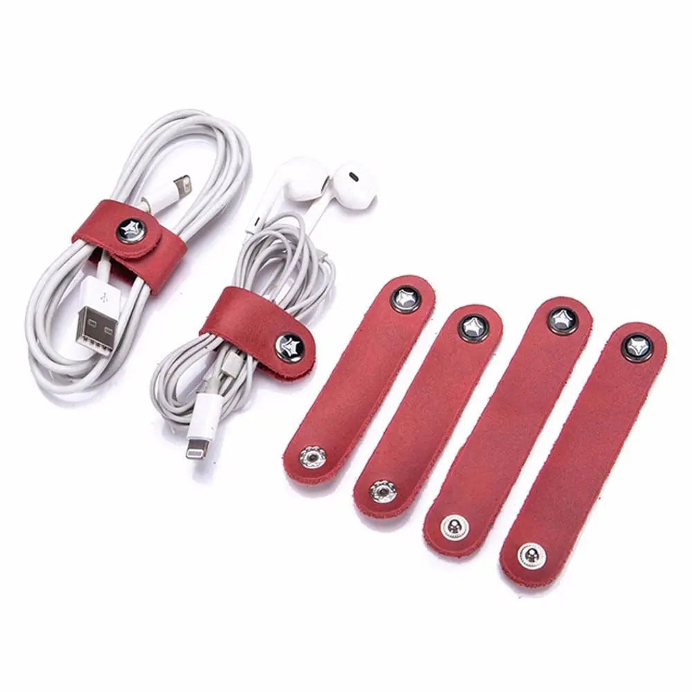 4er Set Leder Kabel Organizer Wickler Clips