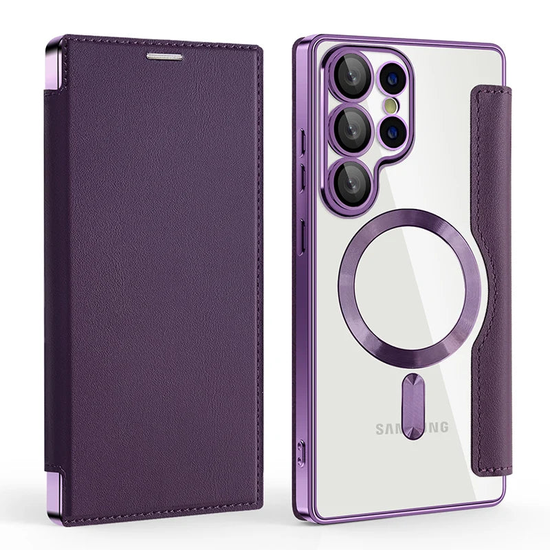 Magnetische Leder Wallet Hülle für Samsung S25 Ultra