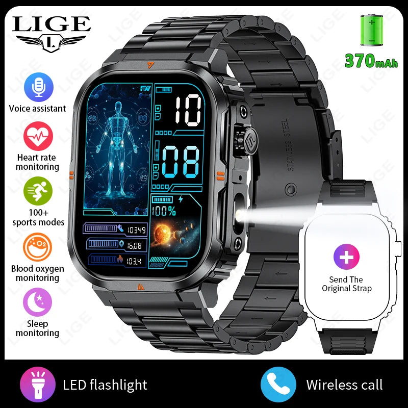 LIGE Outdoor Smartwatch mit LED & BT-Anruf 2024