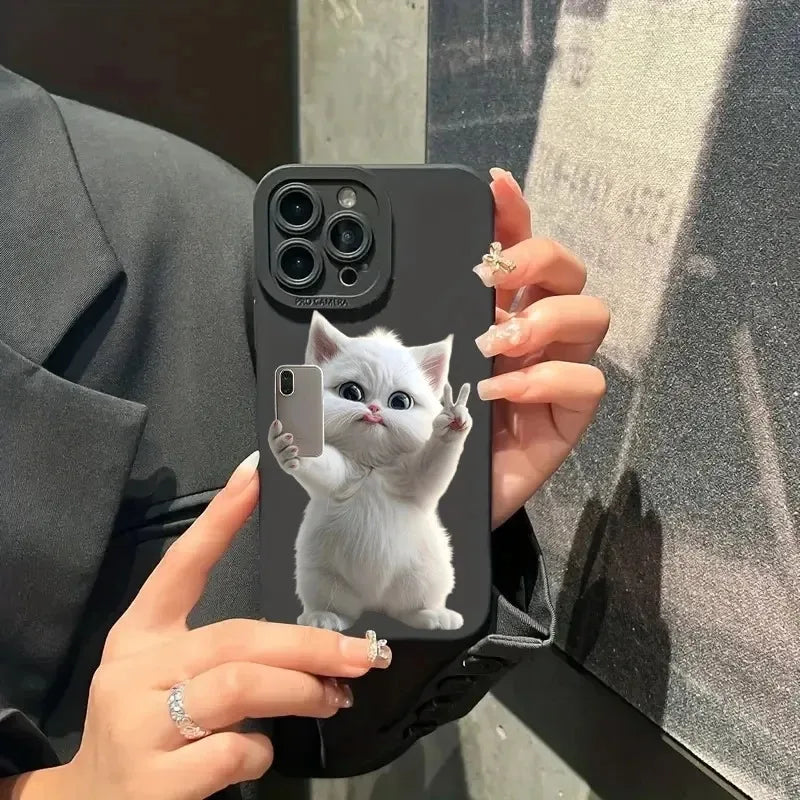 Cute Cat Silicone Phone Case for iPhone, Shockproof Soft Cover
