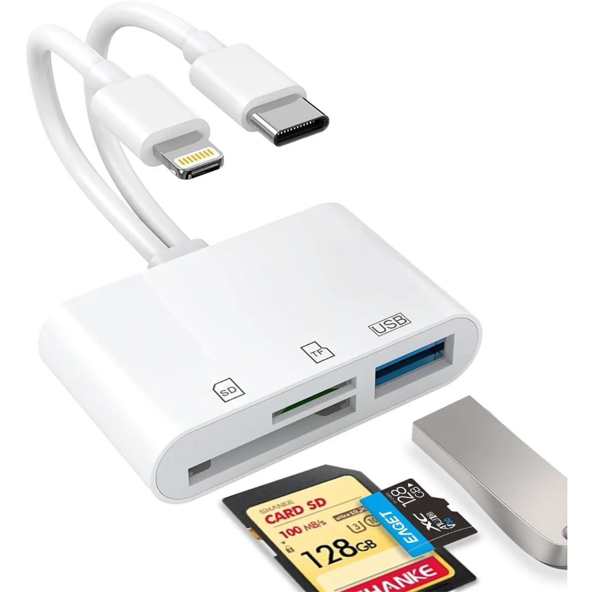 Dual SD card reader USB-C & Lightning iPhone iPad