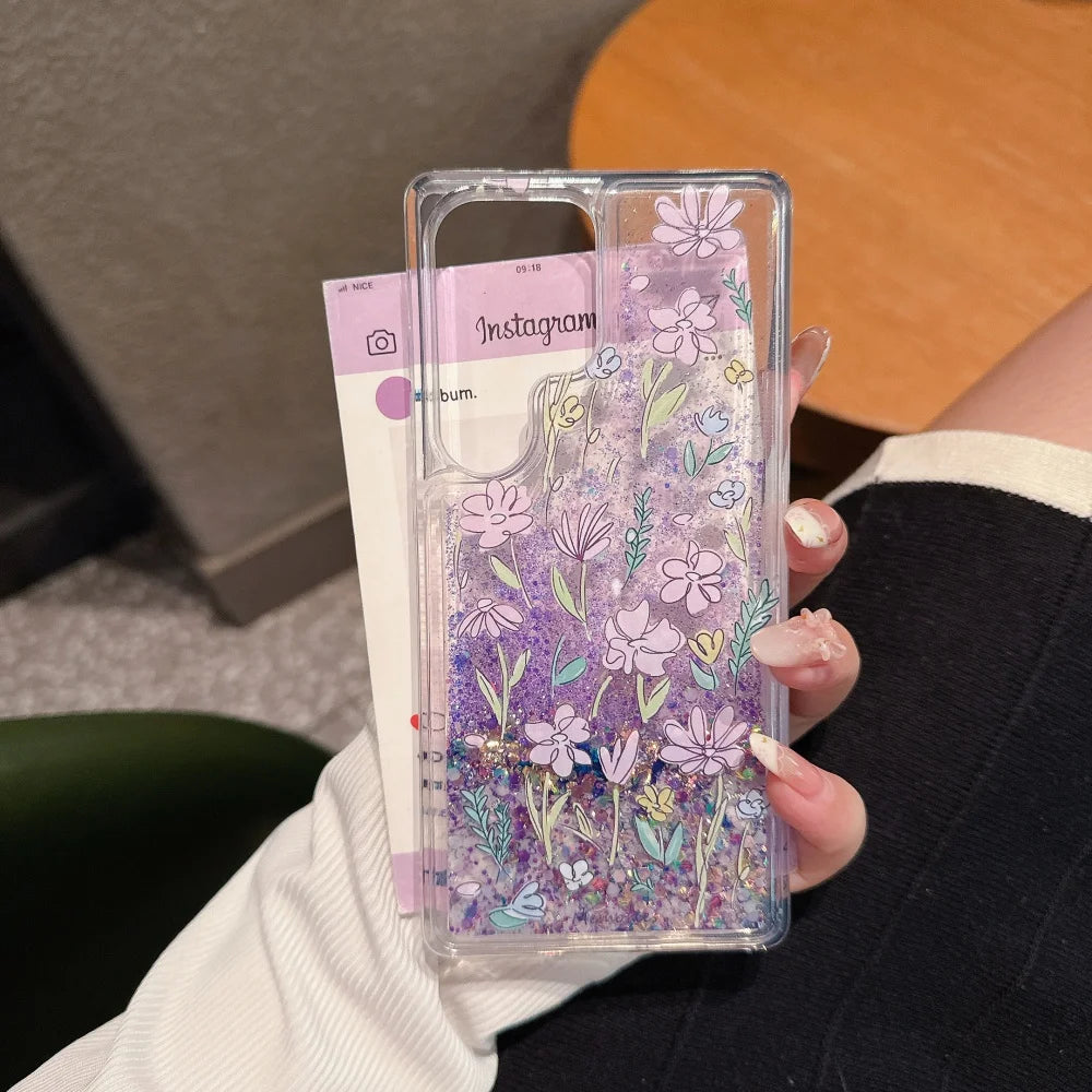 Lila Glitzer Treibsand Hülle für Galaxy S25 Ultra