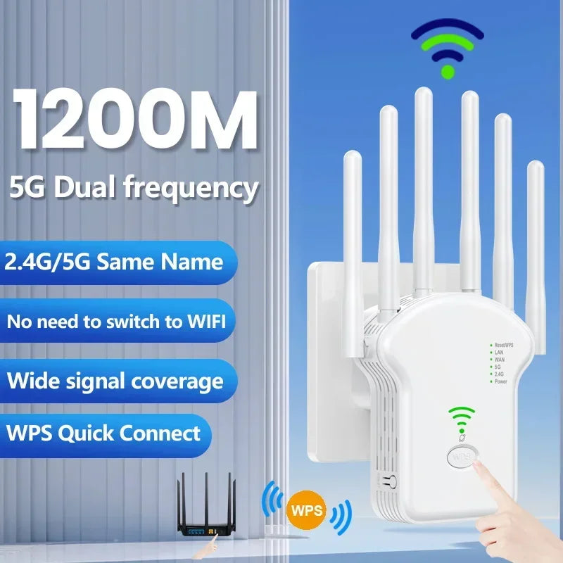 Dualband WLAN Repeater 1200Mbps WiFi Verstärker WPS