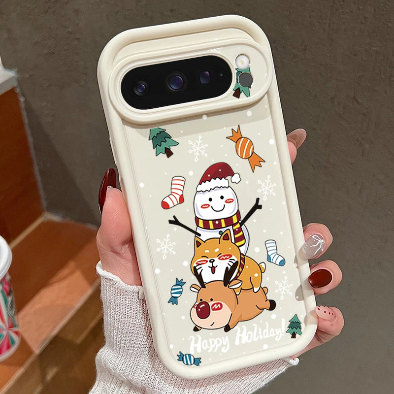 Weiche Weihnachts TPU Hülle für Google Pixel 8 und 9 Serie stoßfest flexibel rutschfest langlebig passgenau weihnachtliches Silikon Case