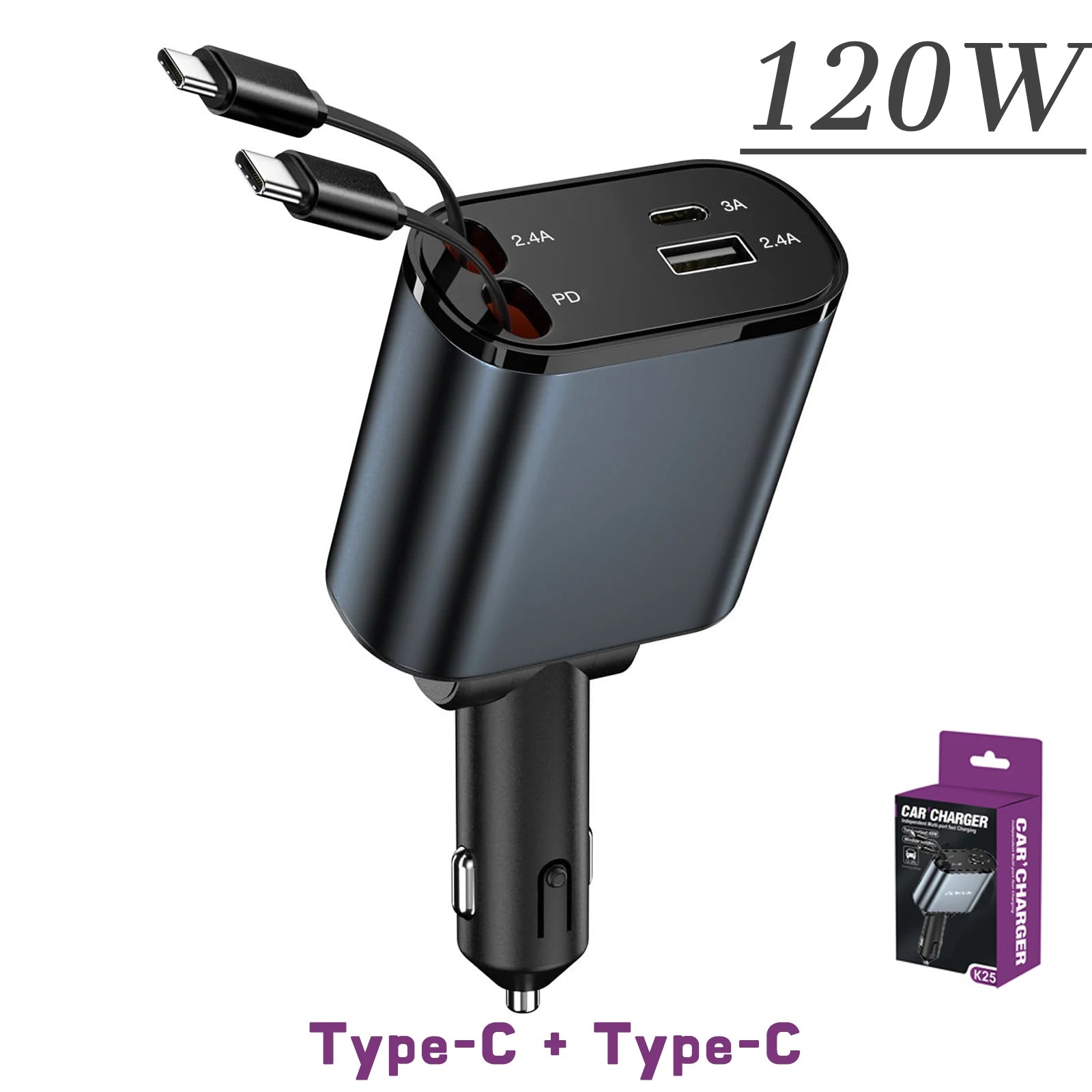 120W 4-in-1 Auto Ladegerät mit USB PD Kabel