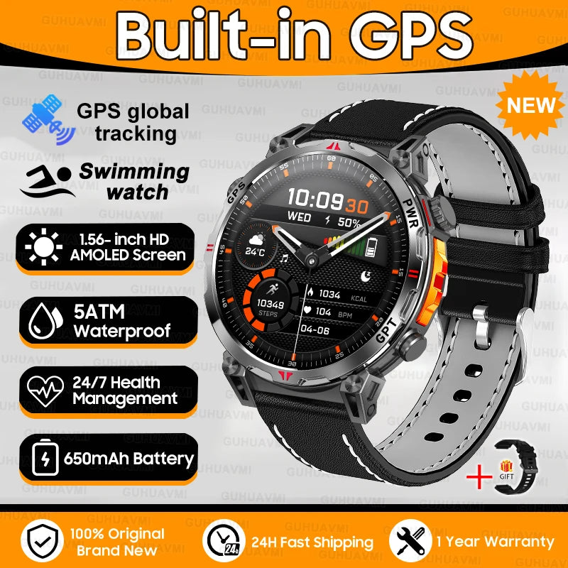 Robuste GPS Militär-Smartwatch 5ATM Dualband Kompass