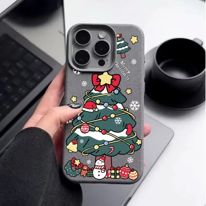 Handyhülle für Samsung S25 PU Leder Weihnachtsbaum