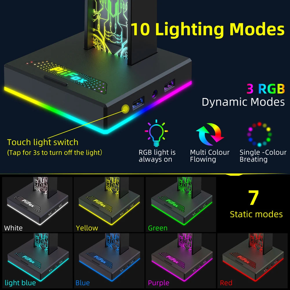 RGB Gaming Kopfhörerständer mit Dual USB und Licht