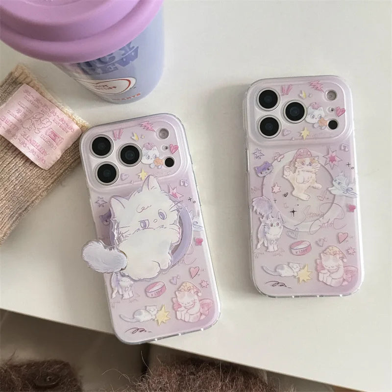 Kawaii Katze Magnetische Handyhülle mit Magsafe Ständer