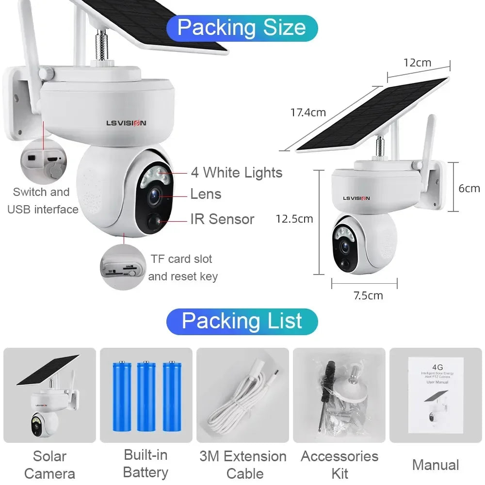 2K 4G Solar Outdoor PTZ WiFi Surveillance Camera