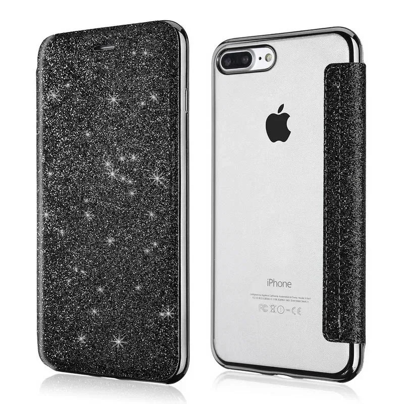 Glitter leather flip case for iPhone 17 with card slot