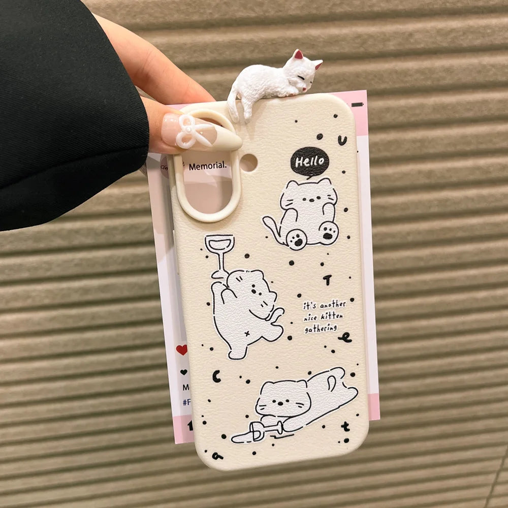 3D Cat Leather Case for iPhone 17 & 16