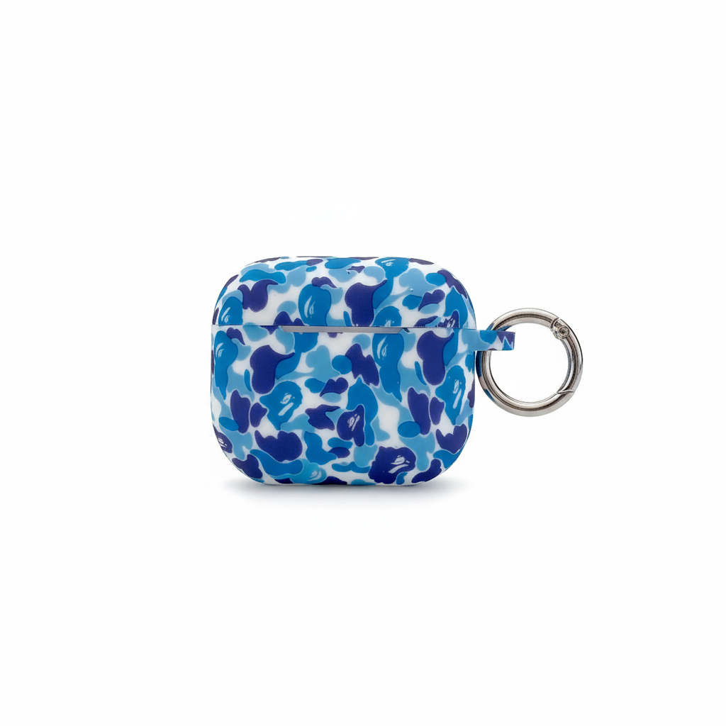 Camo silicone case for AirPods 4 with lanyard