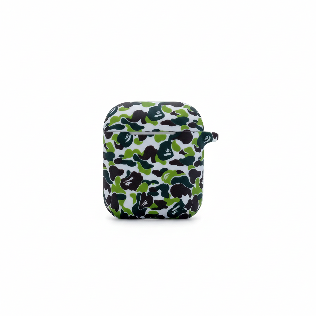Camo silicone case for AirPods 4 with lanyard