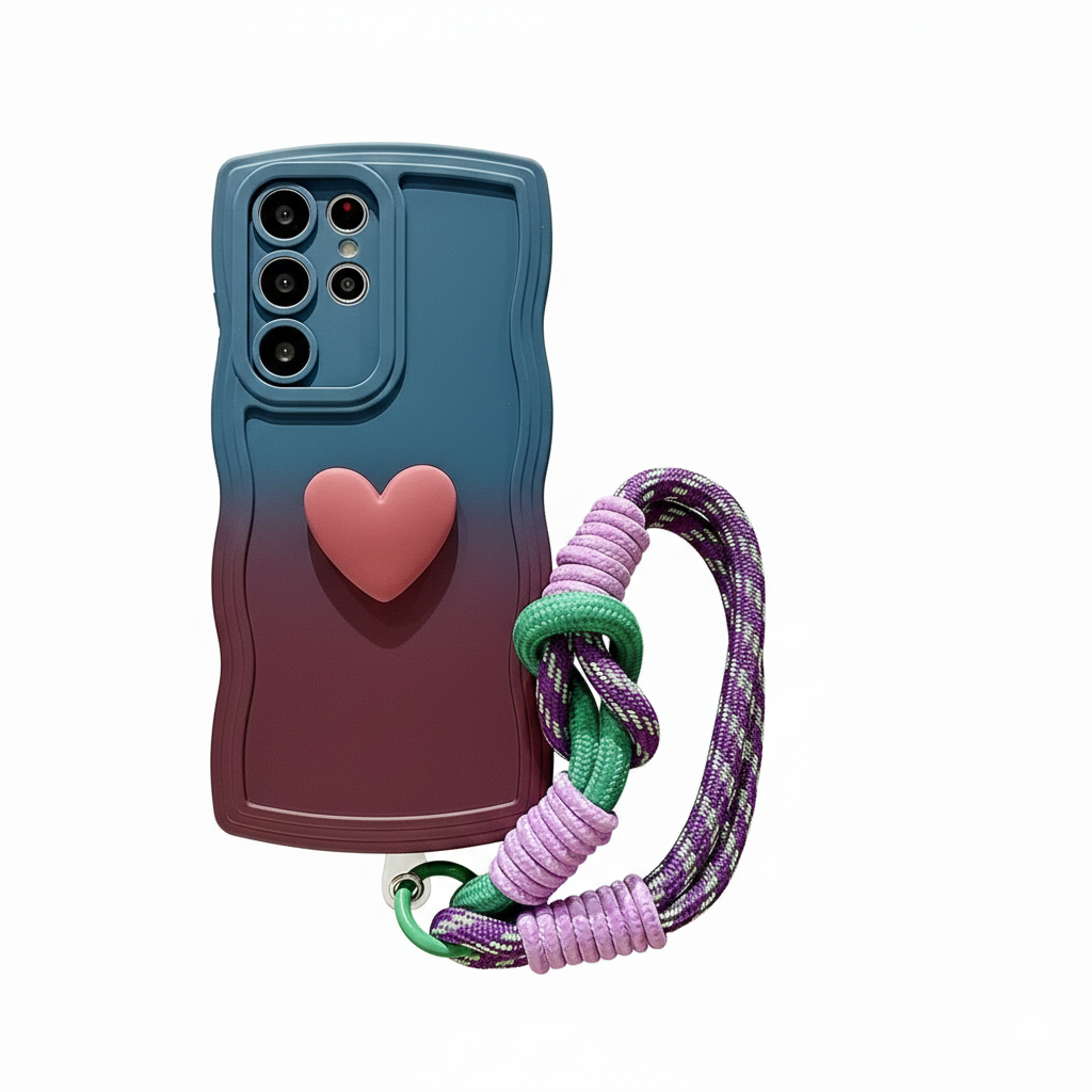 Gradient Wave Lanyard Case with Heart Handle