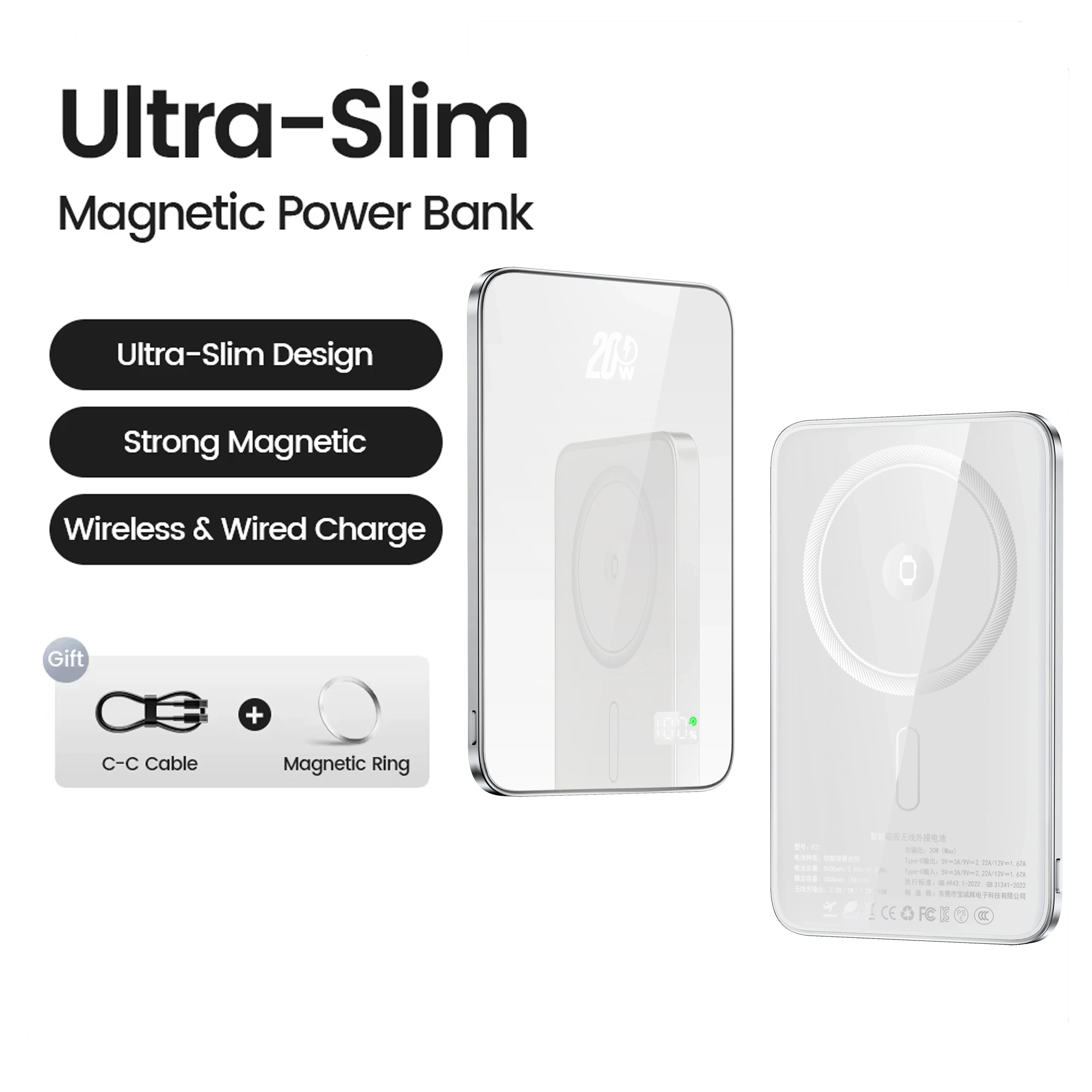 Ultraflache Magnet-Powerbank 5000/10000 mAh