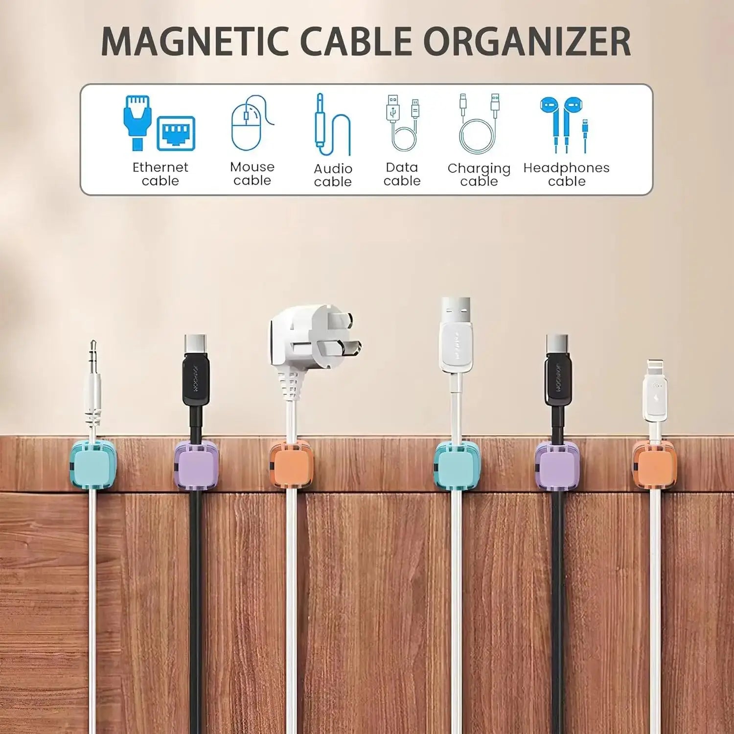 Magnetic cable clips for desk and office