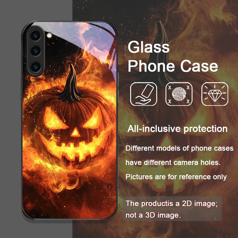 Halloween Kürbis Glas Hülle für Galaxy S25–S23