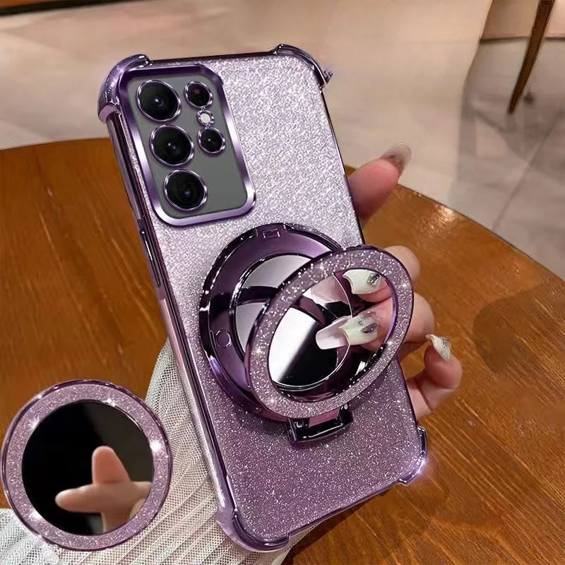 Glitzer Spiegel Hülle mit Ständer für Samsung S25