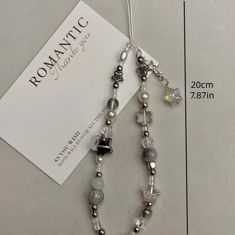 Silber Stern Perlen Handyanhänger Lanyard Charme