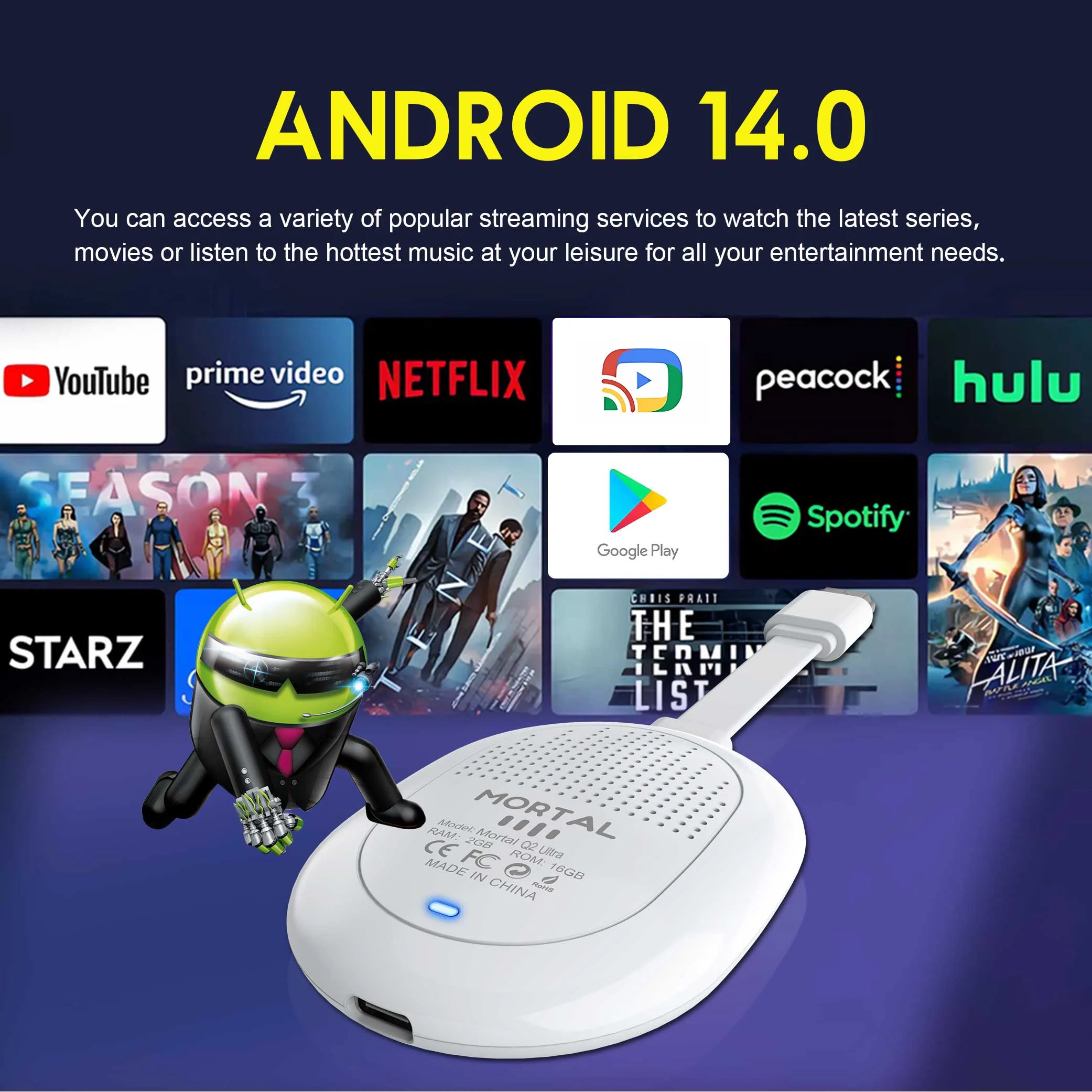 Android 14 Smart TV Stick mit Sprachsteuerung