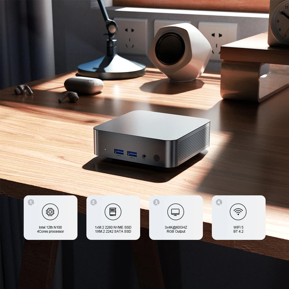 Kleiner Mini PC Intel N100 Windows 11 4K Dual SSD